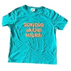 NWOT Sezane Turquoise Bonjour Amour Shirt, Medium
